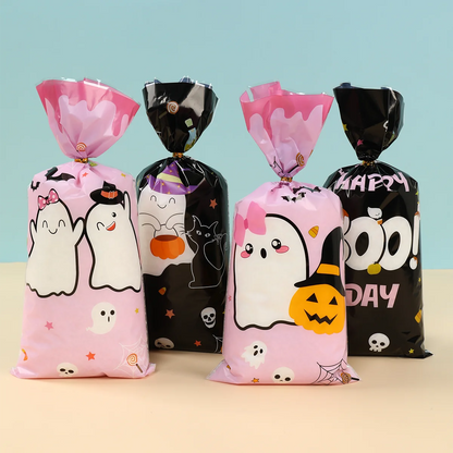 25/50/100PCS Halloween Ghost & Cat Gift Bags – Candy & Cookie Treat Packaging Bags for Trick-or-Treat, Halloween Parties & Decorations 2025