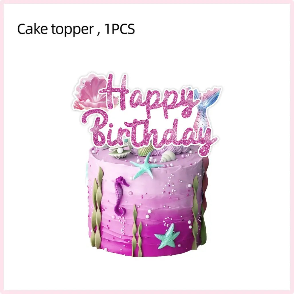 Mermaid Birthday Party Decorations Set – Balloons, Tableware, Tablecloth & Hanging Banner for Kids' Parties, Favors & Supplies Kit