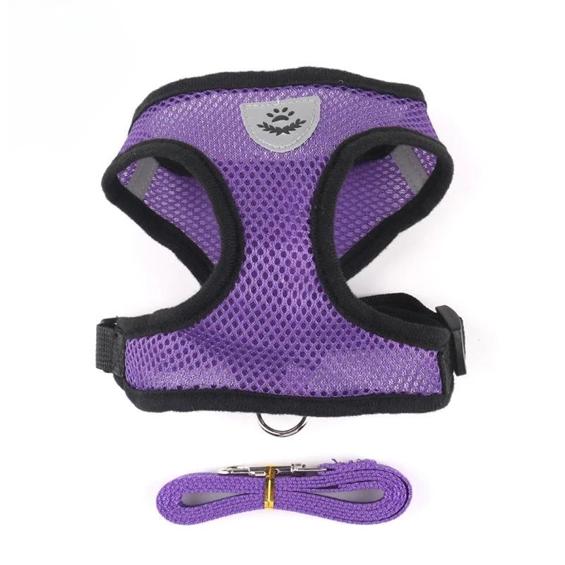 Reflective Dog & Cat Harness with Leash – Adjustable Breathable Mesh Vest for Small Pets