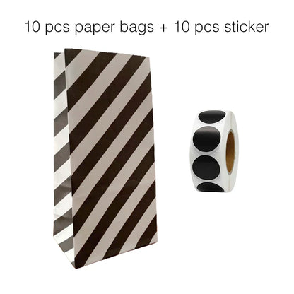 10PCS Stand-Up Colorful Gift Bags with Stickers – Solid, Striped & Polka Dot Treat Bags for Wedding, Birthday & Party Favors (18×9×6cm)