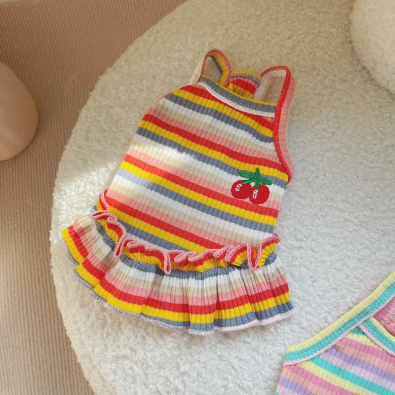 Vestido de verano para cachorros lindos para perros y gatos pequeños – Ropa de encaje a rayas para mascotas, camiseta y falda para perras Chihuahua, Yorkie, Bichon