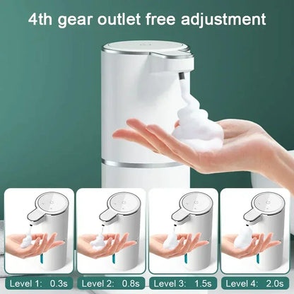 Dispensador automático de jabón sin contacto de 380 ml – Dispensador de jabón líquido y espuma recargable por USB con 4 niveles ajustables