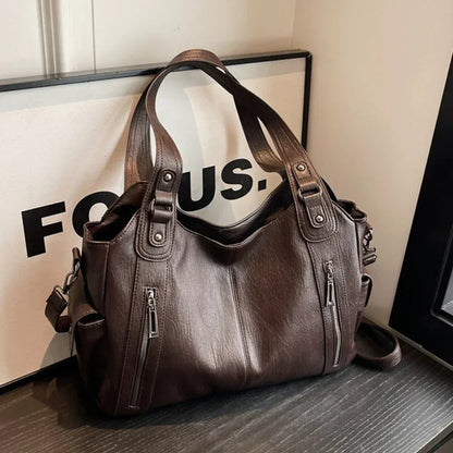 Women’s PU Leather Shoulder Bag – 2026 Fashion Handbag with Soft Interior Compartment, Contrast Color Design, Zipper Closure, Stylish Everyday Purse for Work, Travel & Casual Use