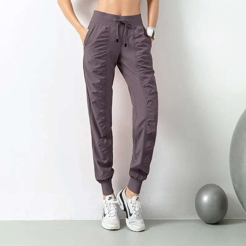 Pantalon de jogging femme à séchage rapide, cordon de serrage, athlétique, pour la salle de sport et le fitness, avec deux poches latérales