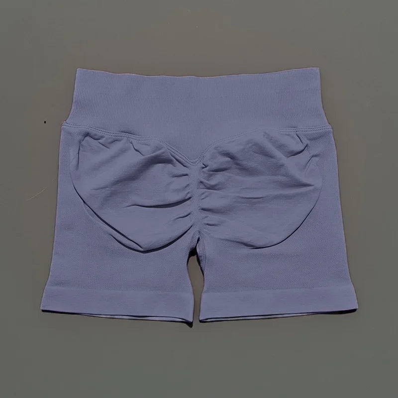 HISTELLO Pantalones cortos de yoga sin costuras de 4.5" para mujer – Pantalones cortos deportivos de talle bajo con efecto fruncido para gimnasio, fitness, correr y ropa deportiva