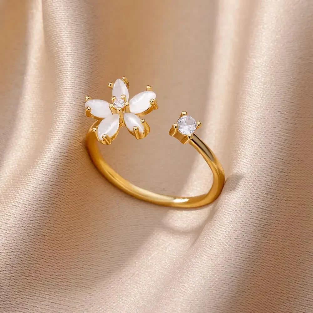Anillo de circonita de acero inoxidable ajustable con diseño de ojo turco – Anillo de boda geométrico de color dorado para mujer | Regalo de joyería de lujo de moda