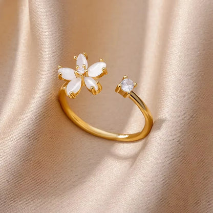 Anillo de circonita de acero inoxidable ajustable con diseño de ojo turco – Anillo de boda geométrico de color dorado para mujer | Regalo de joyería de lujo de moda