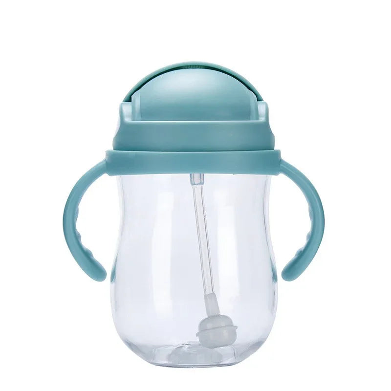 300ML Baby Straw Water Bottle with Handle Portable Toddler Training Cup for Kids