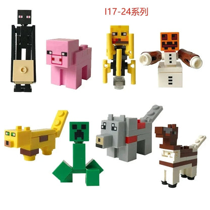 Lot de 8 mini-blocs de construction inspirés de Minecraft – Creeper, Ender Dragon, Steve, Squelette et Cheval, jouets de construction à faire soi-même, blocs de construction créatifs à collectionner pour enfants