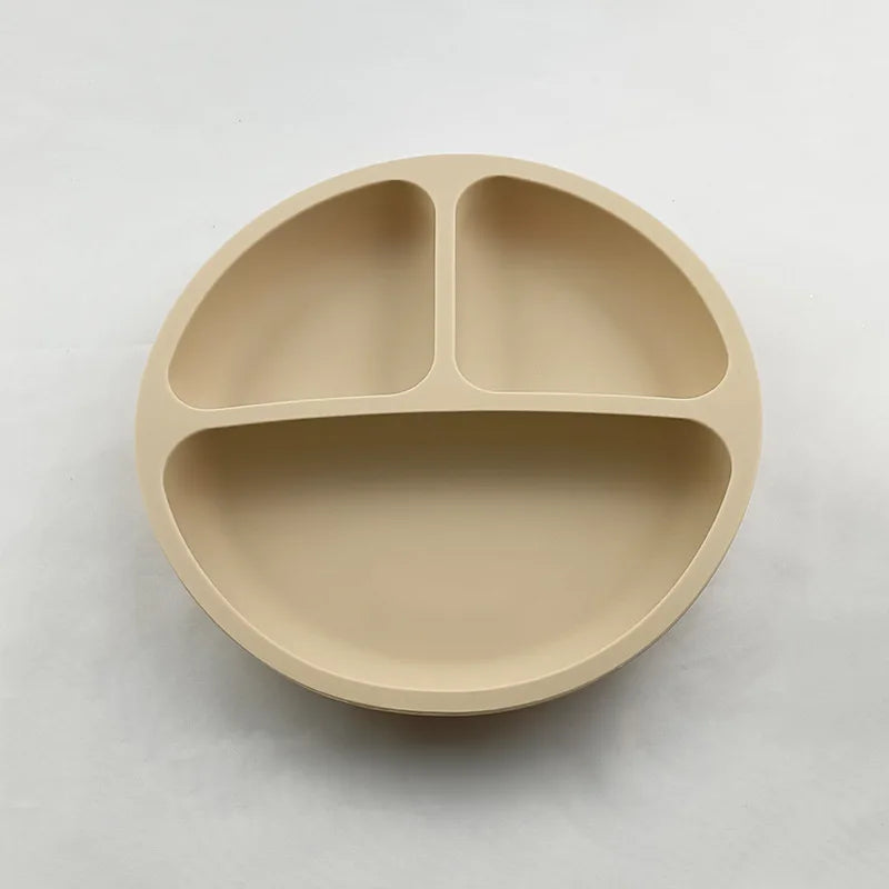 Assiette à ventouse en silicone pour bébé – Assiette repas sourire pour tout-petits avec compartiments, vaisselle pour enfants sans BPA