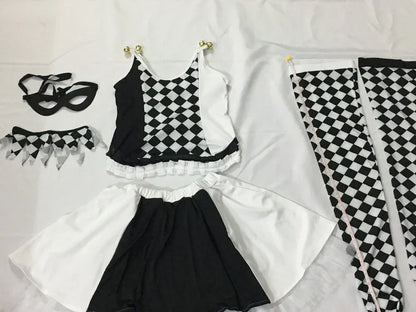 Black & White Clown Cosplay Costume – Women’s Circus Jumpsuit Set (Halloween/Carnival Masquerade Outfit)