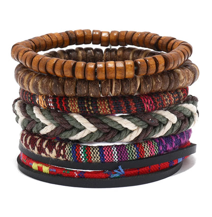 Bohemian Leather Bracelet for Men – Hand-Woven Wooden Bead Charm Bracelet | Vintage Fashion Jewelry Gift for Him