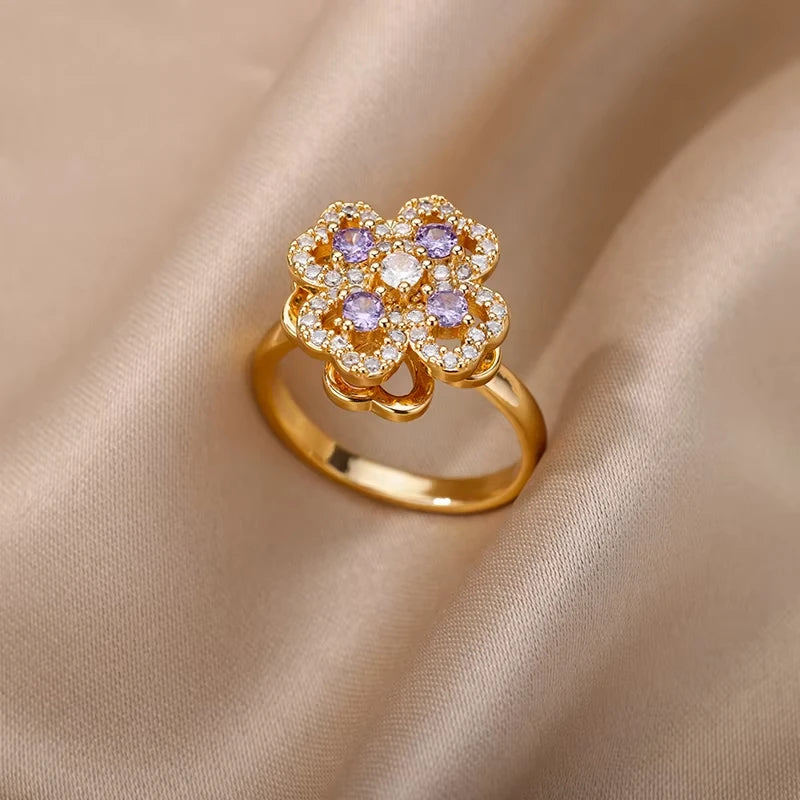Anillo de circonita de acero inoxidable ajustable con diseño de ojo turco – Anillo de boda geométrico de color dorado para mujer | Regalo de joyería de lujo de moda