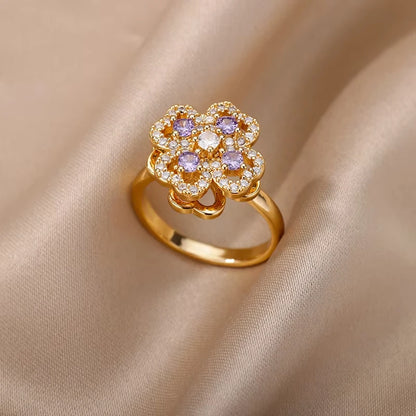 Anillo de circonita de acero inoxidable ajustable con diseño de ojo turco – Anillo de boda geométrico de color dorado para mujer | Regalo de joyería de lujo de moda