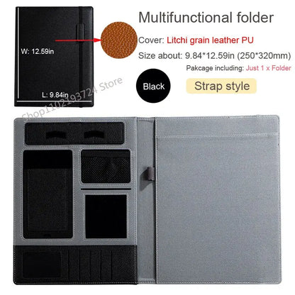 A4 PU Leather Padfolio Folder – Multifunction Document Holder & Business Portfolio Organizer for Men & Women