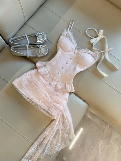 Vestido japonés Sweet Lolita Kawaii para mujer 2025, estampado de primavera, lazo, vestido falso de dos piezas, estilo coreano, ropa de fiesta
