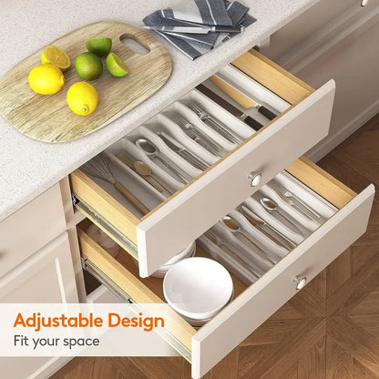 Adjustable Flatware Drawer Organizer – Plastic Kitchen Utensil Storage Tray for Cutlery, Tableware & Countertop