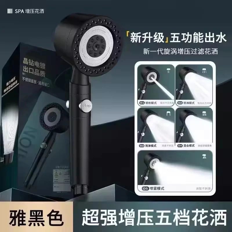 Pommeau de douche haute pression – Douchette à économie d'eau avec 5 modes, fonction d'arrêt à un bouton, ensemble d'accessoires de douche pour la maison et la salle de bain