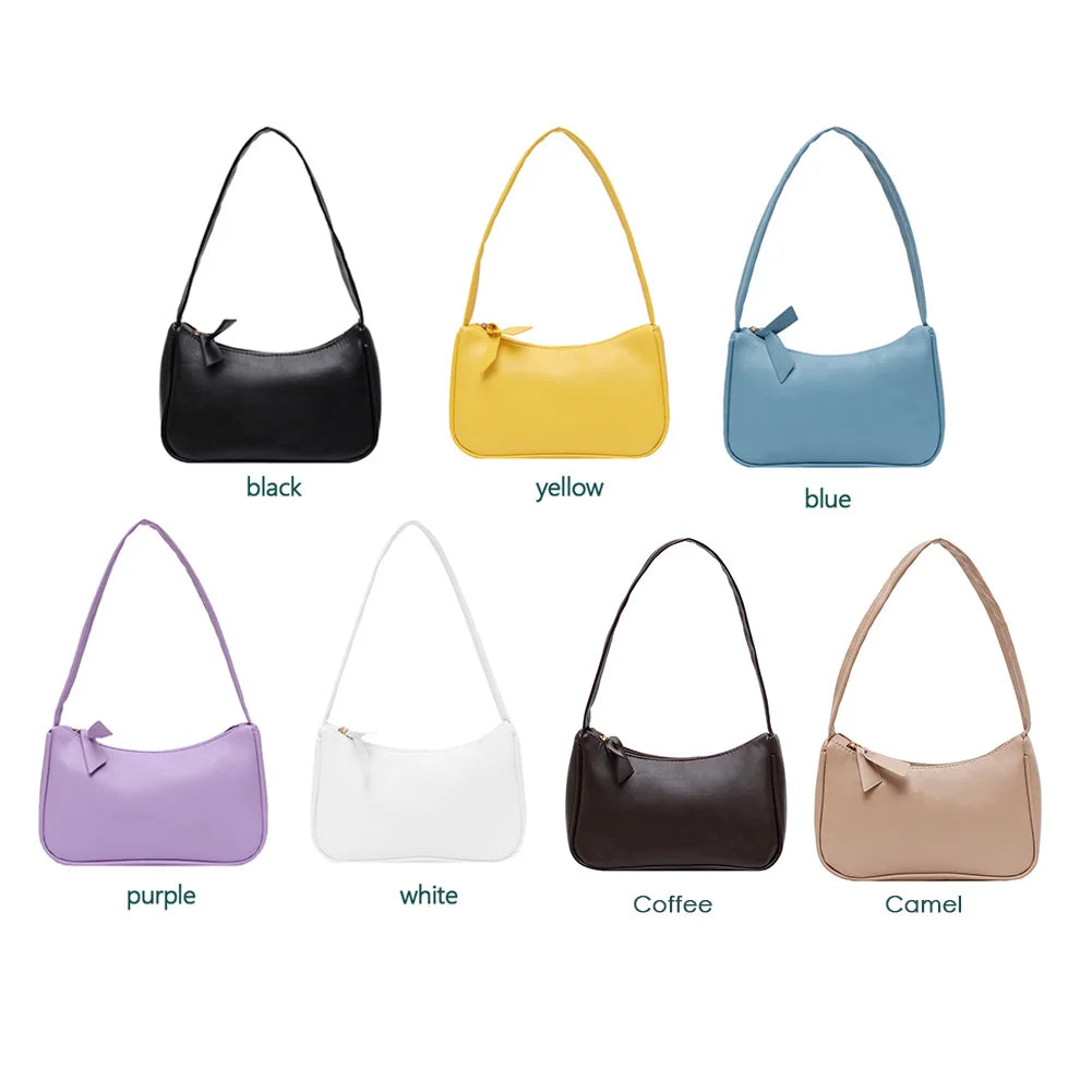 Bolso de hombro retro de piel sintética para mujer – Bolso de mano de moda con asa superior, monedero informal de color sólido para mujer