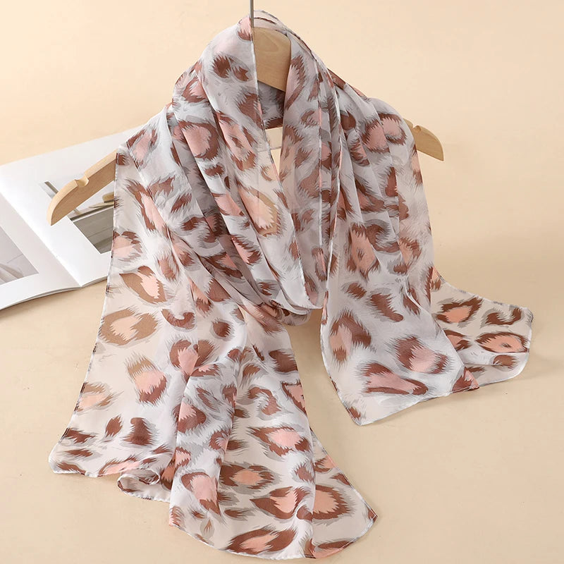 Women's Printed Chiffon Scarf Shawl – Lightweight Silk-Feel Long Wrap for Beach, Travel & Outdoor Wear, Fashion Headband Accessory