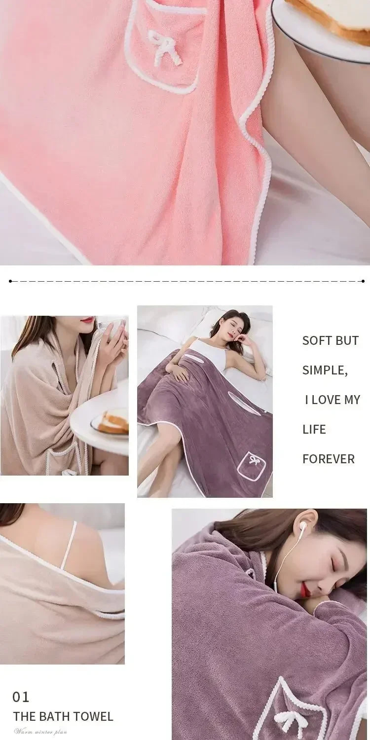 Women’s Wearable Bath Towel 85×140cm – Fast Drying Shower, Beach, Spa & Gym Bathrobe Wrap