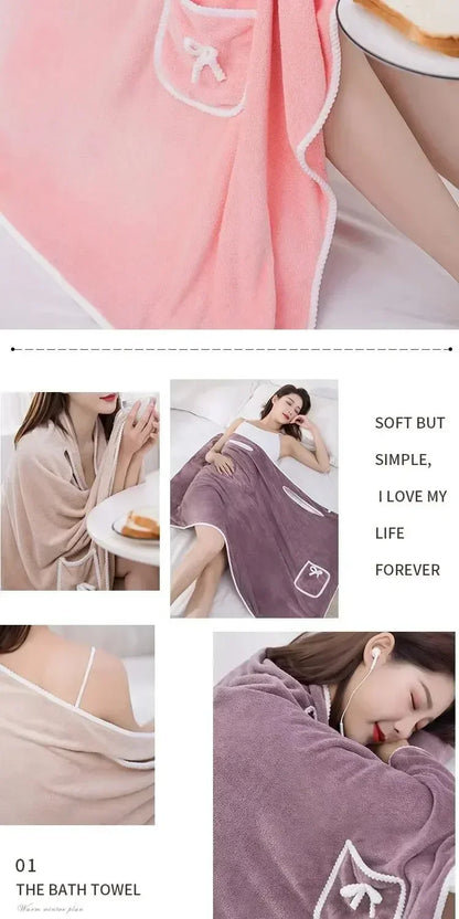 Women’s Wearable Bath Towel 85×140cm – Fast Drying Shower, Beach, Spa & Gym Bathrobe Wrap