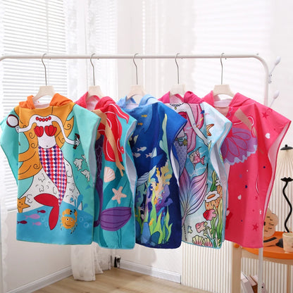 Kids Cartoon Hooded Bathrobe Towel – Quick Dry Absorbent Wearable Blanket Cape for Boys & Girls