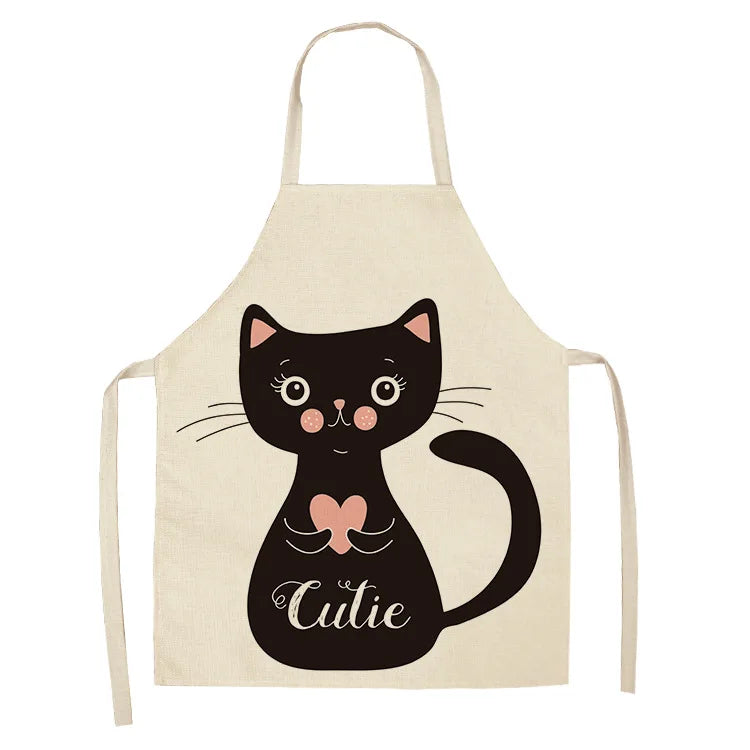 Cute Cartoon Cat Kitchen Apron – Linen Baking & Cooking Apron for Women, Men & Kids, Kitchen Accessories