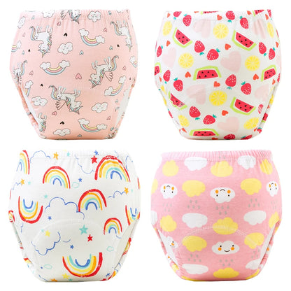 Culottes d'apprentissage de la propreté imperméables réutilisables (lot de 4) – Sous-vêtements d'entraînement en coton doux pour bébés garçons et filles avec protection anti-fuites
