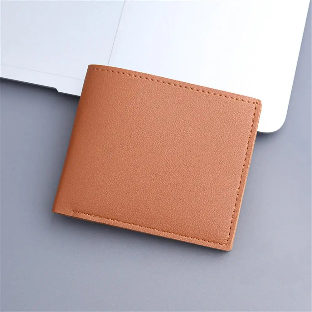 Men's Lychee Texture Leather Wallet Short Card Holder with Coin Pocket & Cash Compartment