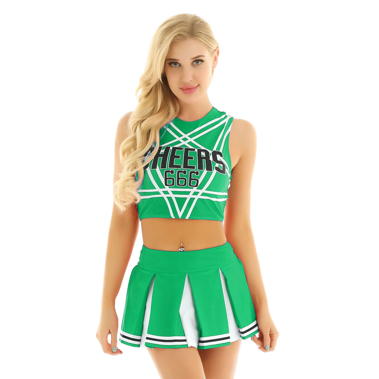 Women’s Cheerleader Cosplay Costume – Uniform Set (Crop Top + Mini Pleated Skirt, Carnival Outfit)