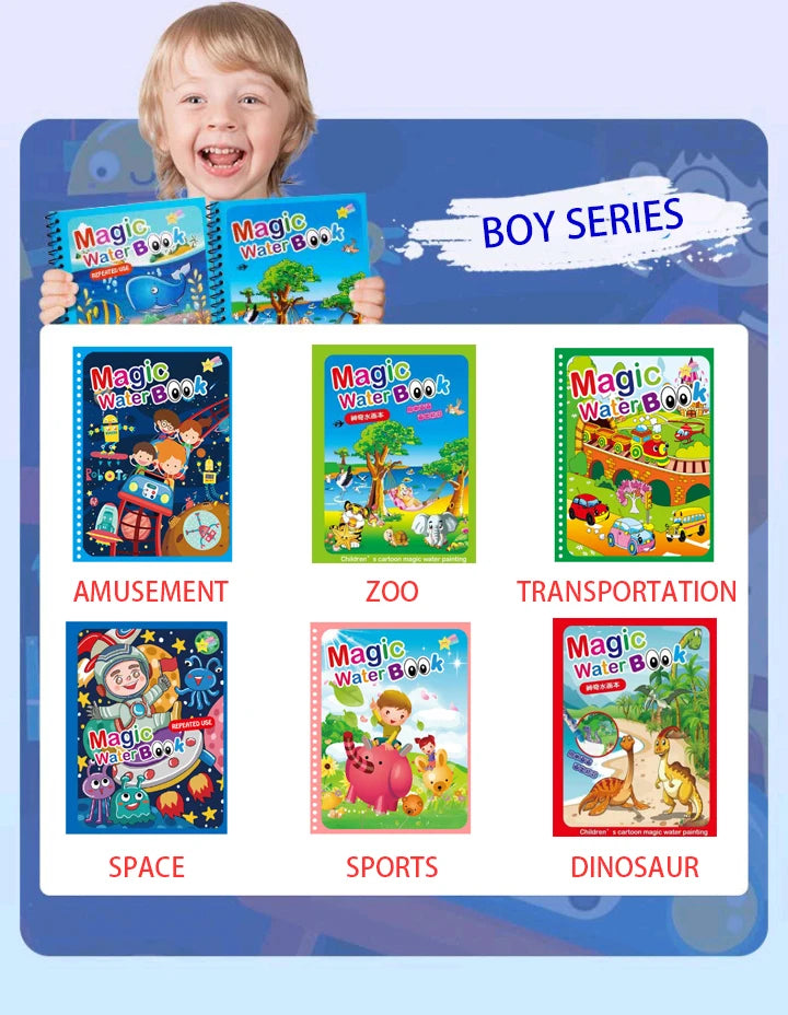 Magic Water Drawing Book – Reusable Montessori Coloring Book for Sensory Learning & Early Education