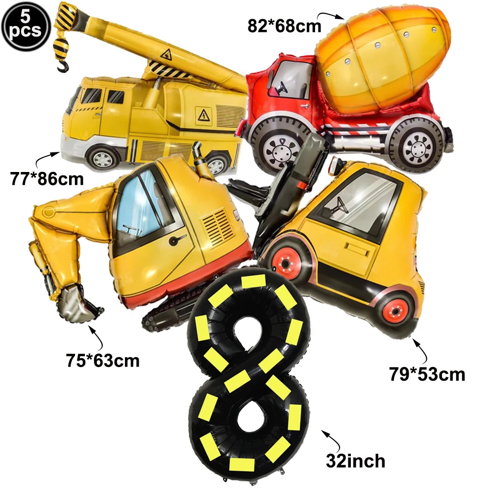 Construction Truck Birthday Party Tablecloth – Excavator & Engineering-Themed Table Runner for Boys' Construction Party Decorations