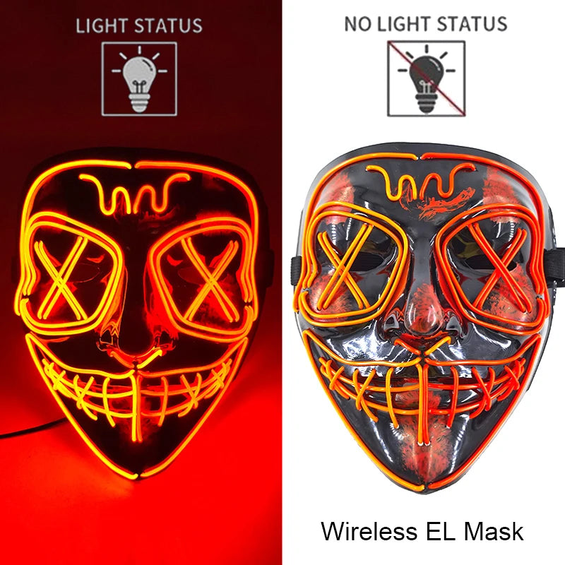Masque LED sans fil Purge – Masque néon lumineux pour Halloween, fêtes et festivals