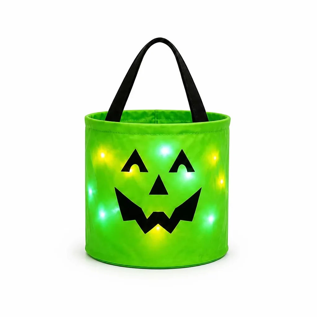 Halloween LED Pumpkin Candy Bucket, Luminous Handheld Fabric Trick or Treat Bag, Light Up Candy Basket for Kids, Halloween Party Decorations and Holiday Gifts