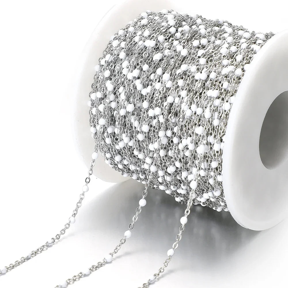 Cadena de eslabones de cuentas de esmalte dorado de acero inoxidable de 2M – Cadena DIY de aceite de goteo para collares, pulseras y suministros de fabricación de joyas