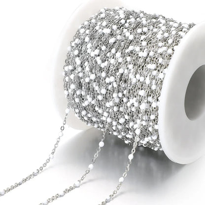 Cadena de eslabones de cuentas de esmalte dorado de acero inoxidable de 2M – Cadena DIY de aceite de goteo para collares, pulseras y suministros de fabricación de joyas