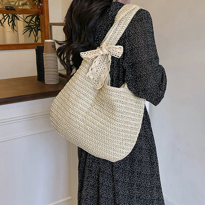 Sac à bandoulière en rotin tressé pour femmes – Grand sac cabas en paille tressée, sac de plage d'été pour femmes, sac de voyage décontracté pour les vacances, le shopping et un usage quotidien