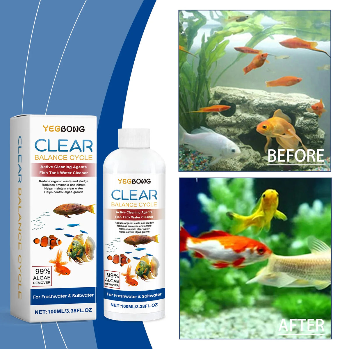 Aquarium Algae Remover – Fish Tank Water Cleaner for Green Algae, Dirty Water & Waste Sludge, Helps Maintain a Clear & Healthy Aquarium Environment