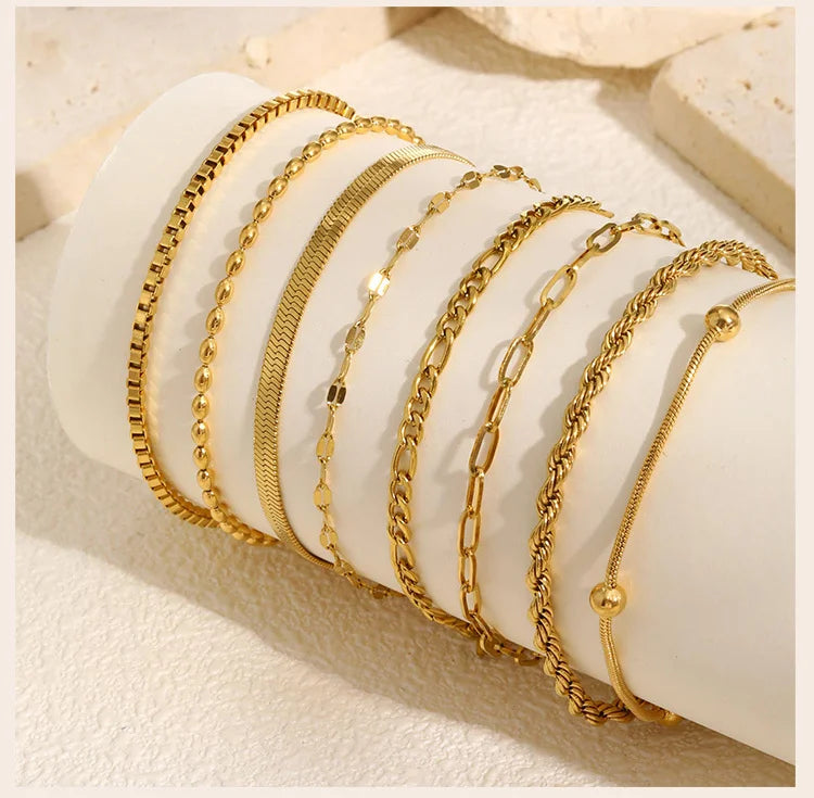 Non-Tarnish Stainless Steel Herringbone Bracelet – Gold Plated Waterproof Stackable Chain Bracelet for Women | Fashion Jewelry Gift