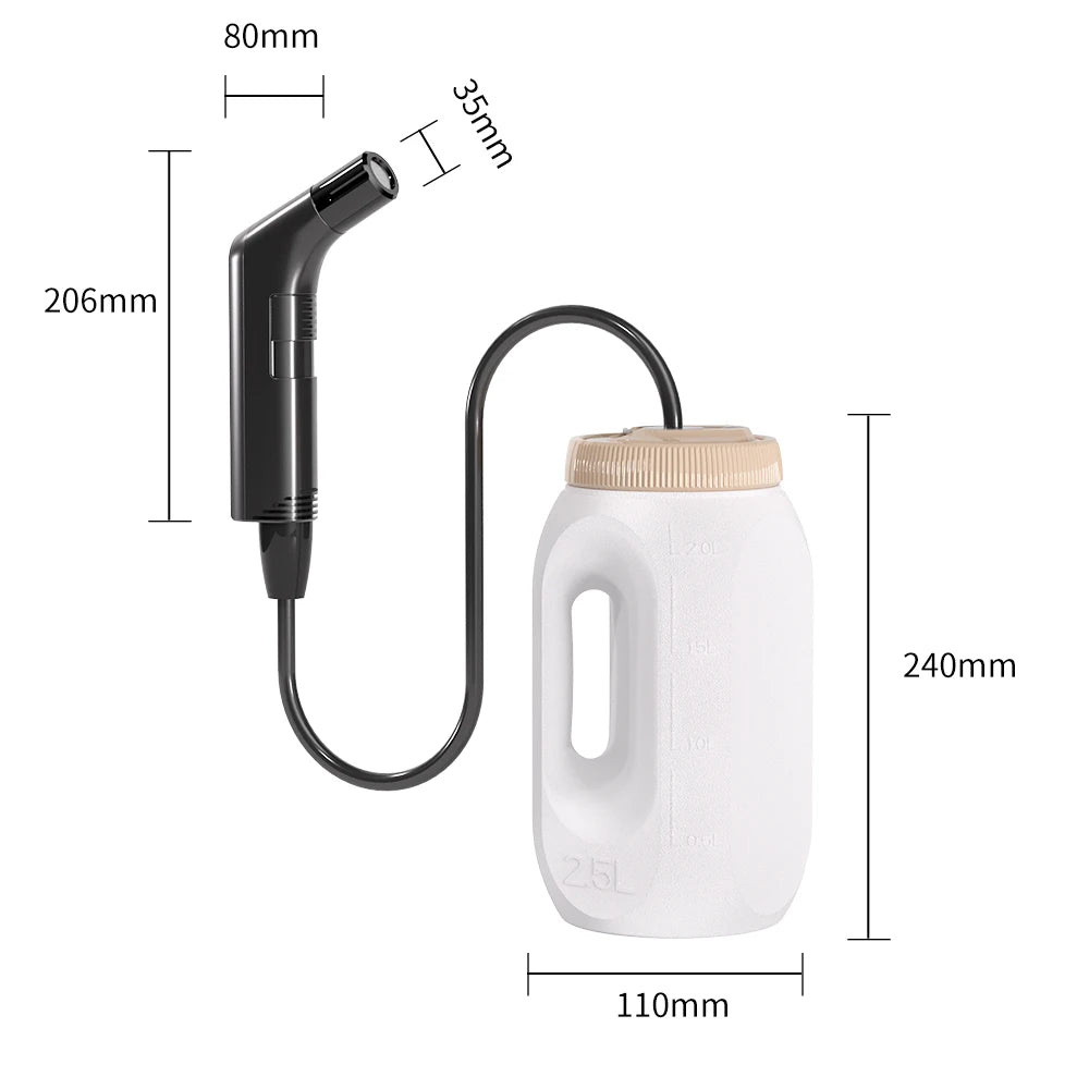 Pulverizador de bidé eléctrico portátil de 2.5L – Bidé de viaje recargable para higiene personal con boquilla Shataf de mano para camping, baño y limpieza sobre la marcha