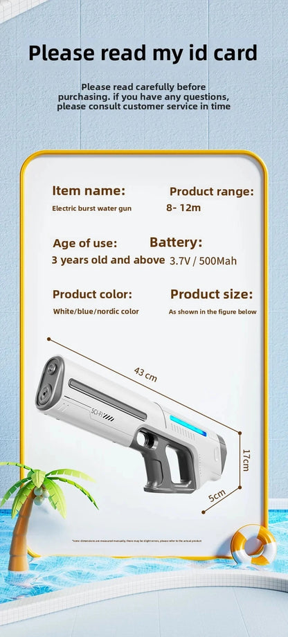 Pistolet à Eau Électrique pour Adultes – Puissant Lanceur d'Eau Automatique avec Grand Réservoir d'Eau pour Piscine d'Été, Plage et Jeux Aquatiques Extérieurs