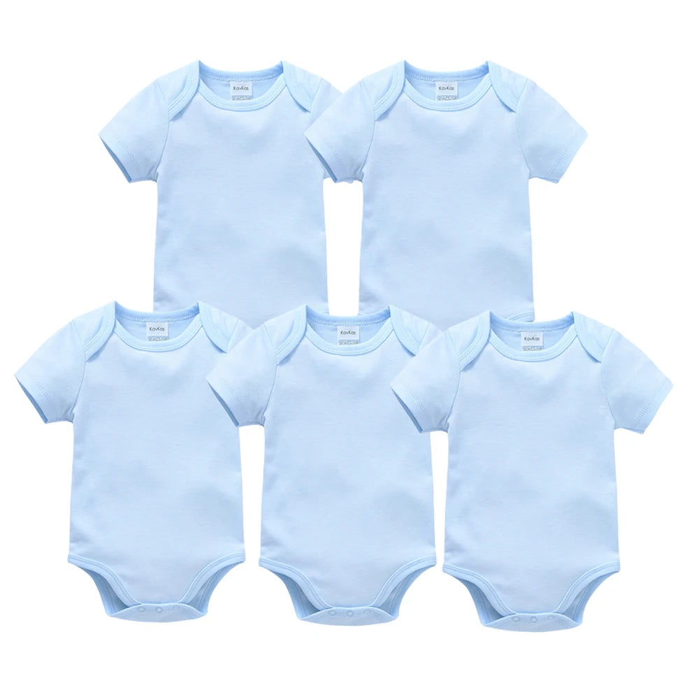 Kavkas Ropa de algodón para bebés – Juego de mamelucos de manga corta de 3 o 5 piezas para recién nacidos, para niños y niñas, mamelucos blancos sólidos de 0 a 24 meses, ropa suave de uso diario para bebés