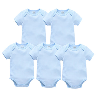 Kavkas Ropa de algodón para bebés – Juego de mamelucos de manga corta de 3 o 5 piezas para recién nacidos, para niños y niñas, mamelucos blancos sólidos de 0 a 24 meses, ropa suave de uso diario para bebés