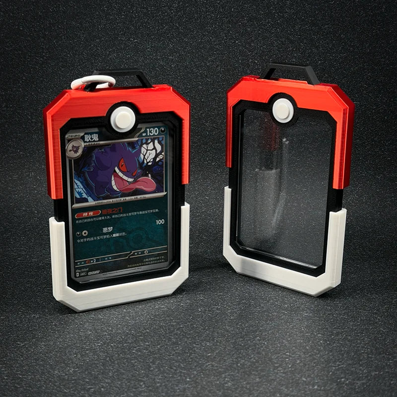 Poké Ball Trading Card Display Case | Hard Protective Card Brick Holder with Lanyard for Pokémon TCG