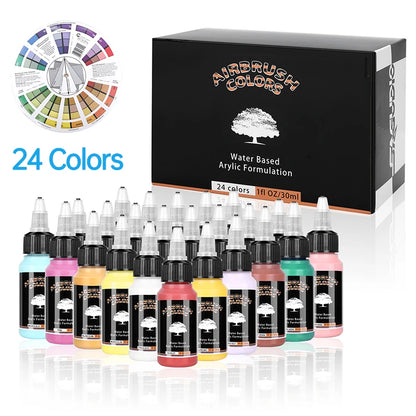 Airbrush Paint Set – 12/24 Colors Water-Based Acrylic Spray Paint (30ml) for DIY Nails, Model & Art Painting Kit
