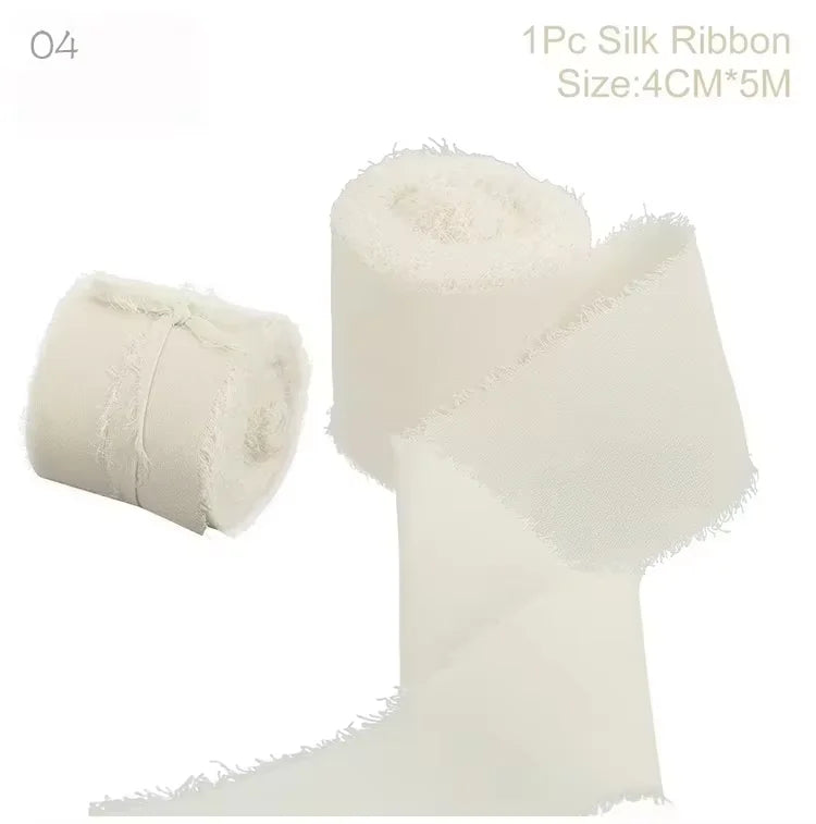 Ruban de soie en mousseline effilochée de 5 m – Ruban fait main déchiré pour bouquet de mariage et emballage cadeau