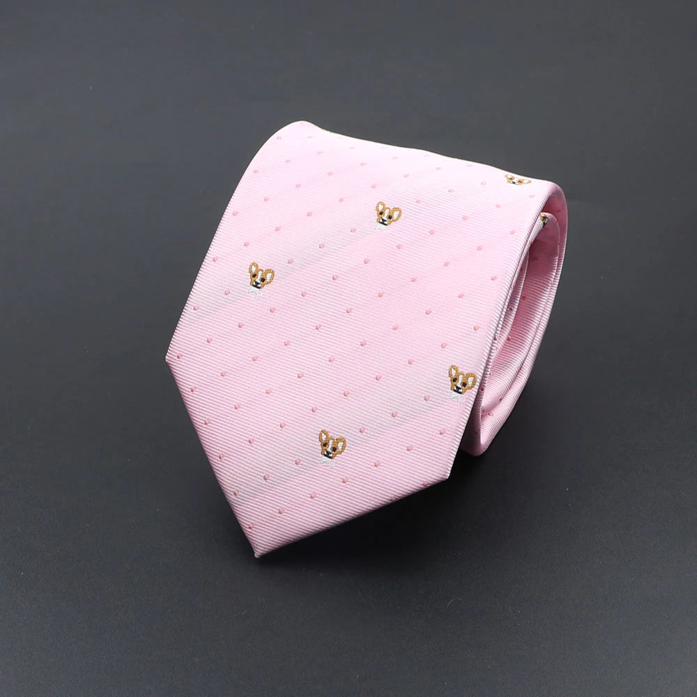 Corbata de hombre de fantasía con perro de dibujos animados, Paisley, rayas y lunares para negocios y bodas