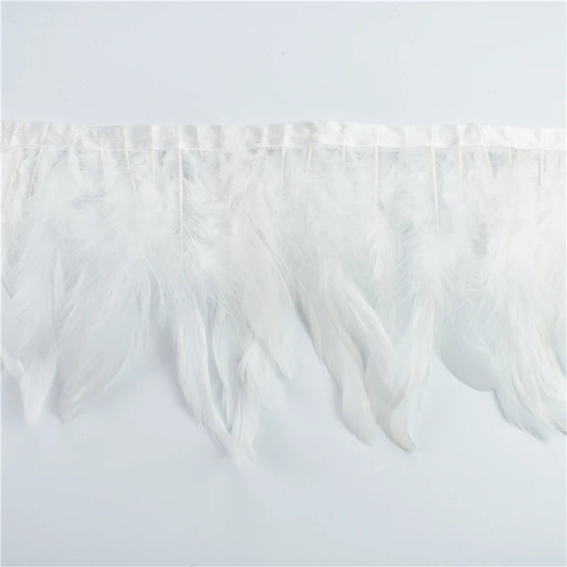 10 m Rooster Feather Fringe Trim – Natural Feather Ribbon for Sewing, Crafts & Costume Decoration