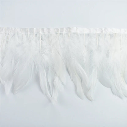 10 m Rooster Feather Fringe Trim – Natural Feather Ribbon for Sewing, Crafts & Costume Decoration